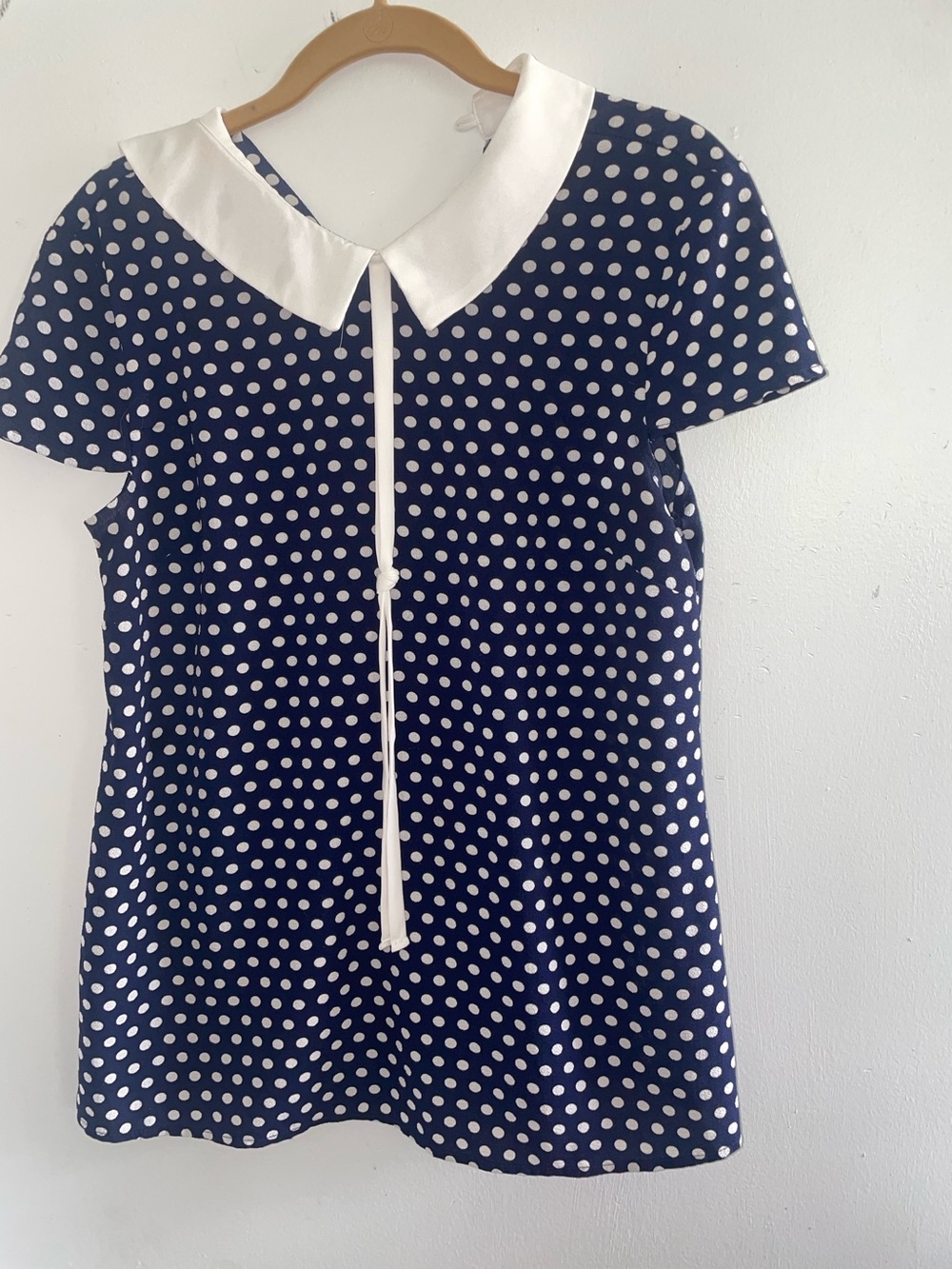 Faith and Joy Navy Blue Polka Dot Peter Pan Collar Blouse